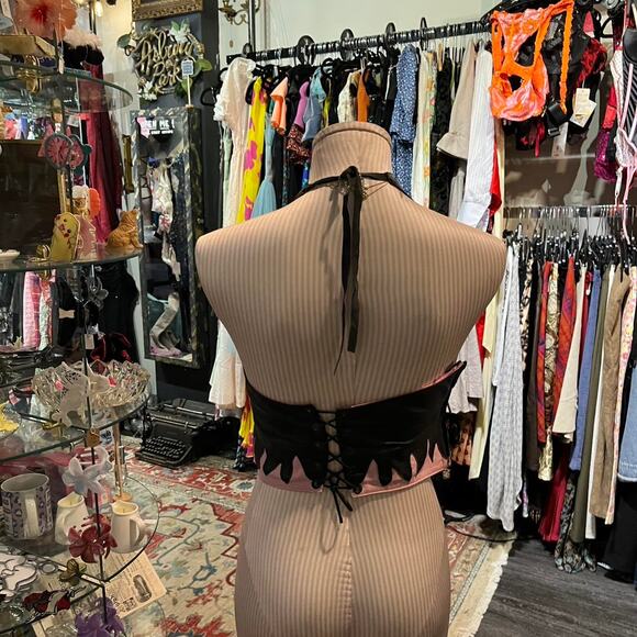 Vintage Y2K Flame Leather Fringe Halter Top biker (S) - Picture 4 of 6